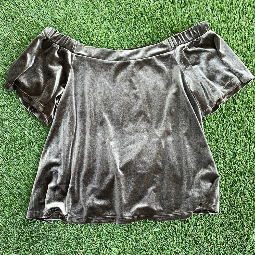 Greenish brownish off the shoulder top